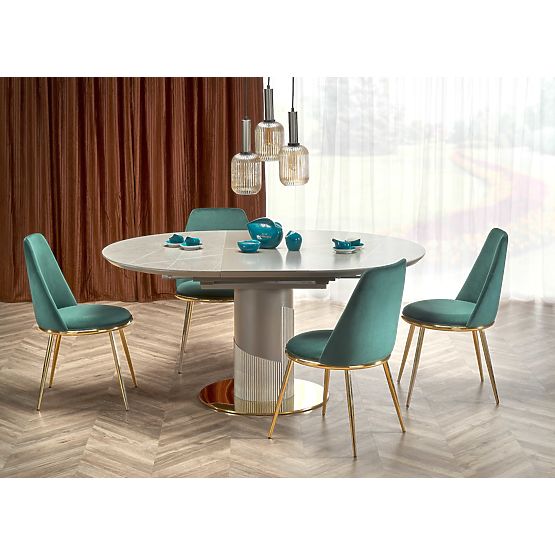 MUSCAT ausziehbarer Tischplatte - grauer Marmor, Bein - hellgrau / gold