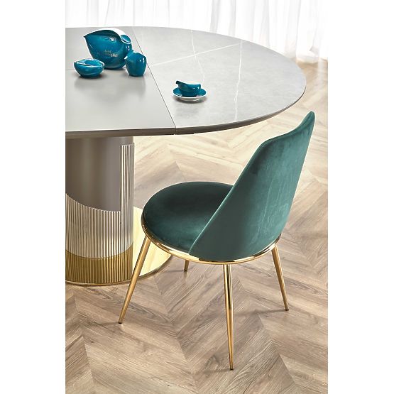 MUSCAT ausziehbarer Tischplatte - grauer Marmor, Bein - hellgrau / gold