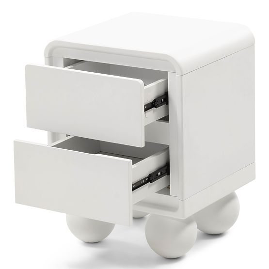 Nachttisch Lauria weiß, abgerundet, Kugelbeine