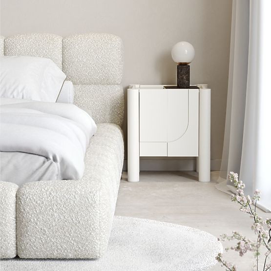 Nachttisch Lunaria mit gefräster Front, weiß