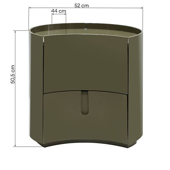 Nachttisch mit Schubladen Vena, grün/grau, abgerundet, glänzend