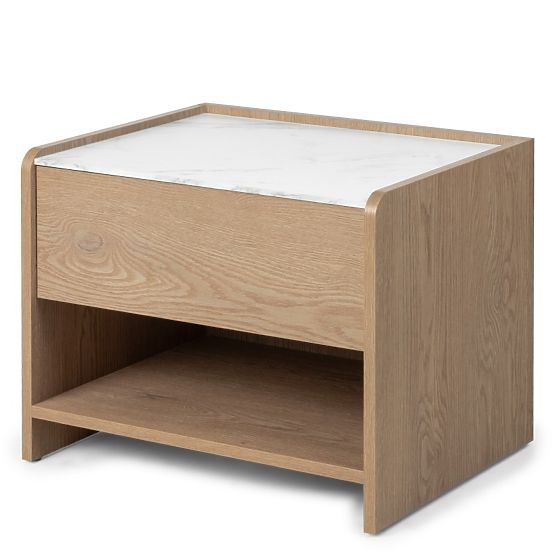 Nachttisch Tanami Eiche Cremona Torro, Marmor Crystal, abgerundet
