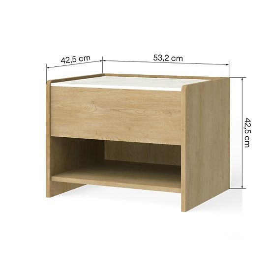 Nachttisch Tanami Eiche Cremona Torro, Marmor Crystal, abgerundet