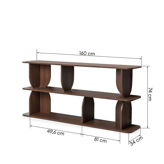 Niedriges Bücherregal Loocky, abgerundet, Walnuss Warmia