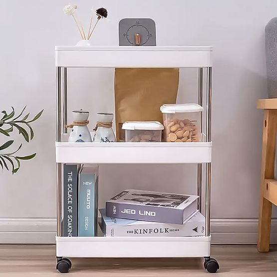 Plastisches Badezimmerregal mit 4 Ablagen und Rollen