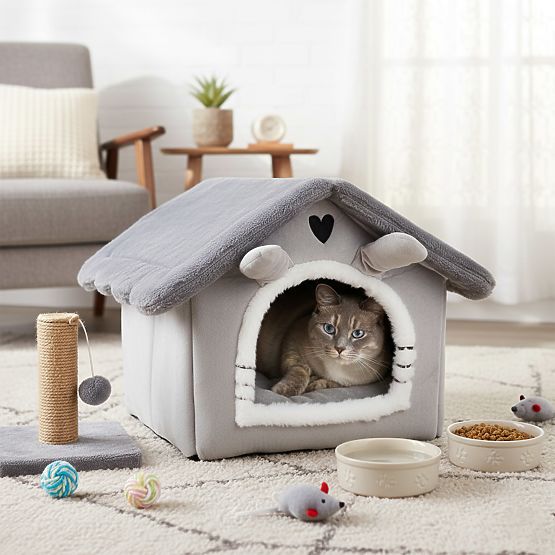 Plüschhaus für Katzen JASPER grau