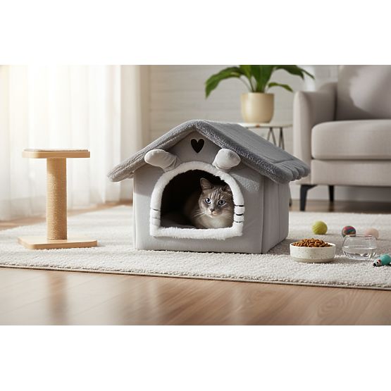 Plüschhaus für Katzen JASPER grau