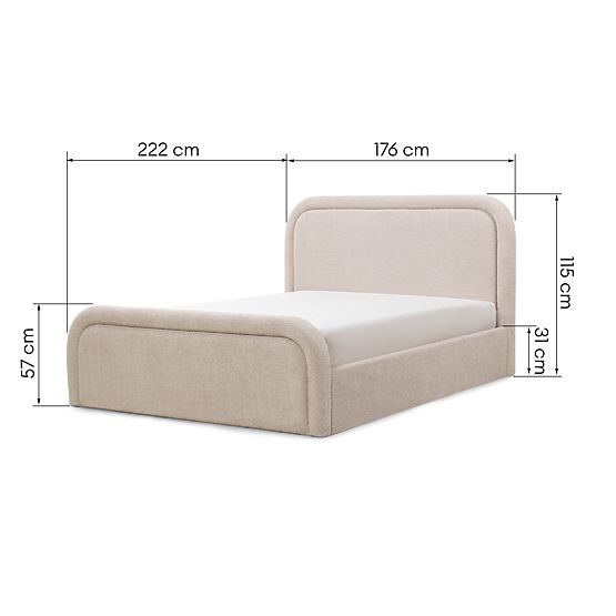 Polsterbett Ovoid 160x200 cm, mit Lattenrost und Stauraum, abgerundet, beige