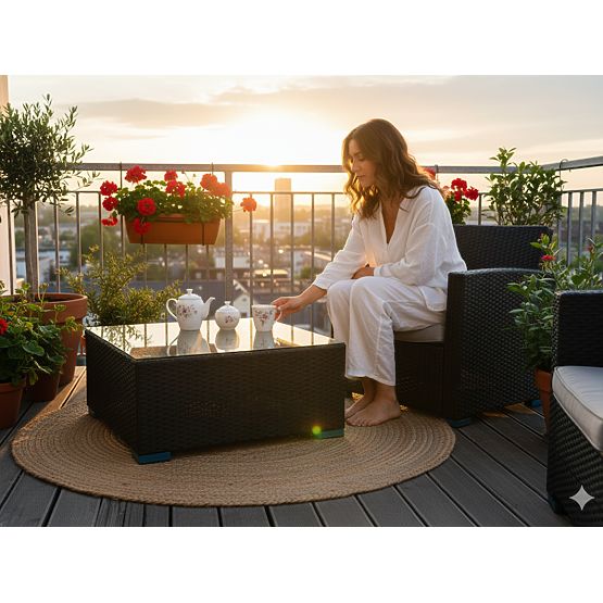 Quadratischer Tisch aus schwarzem Technorattan