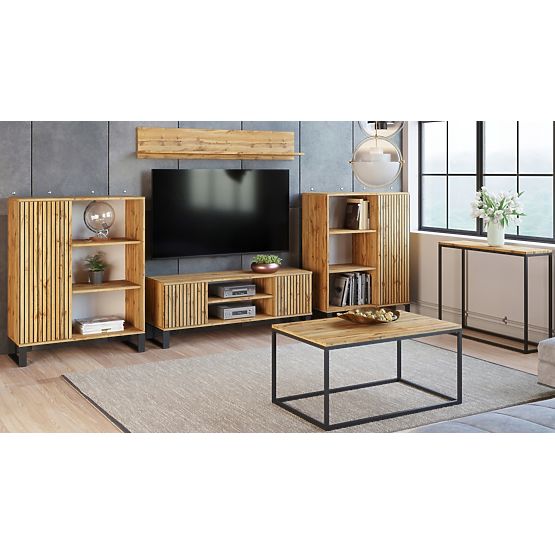 Regal Fondi Eiche Craft Gold - Schwarz, Lamellen Dekor