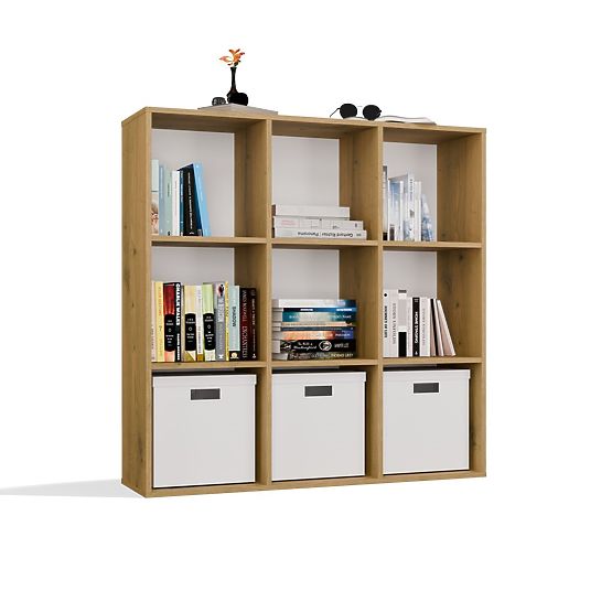 REGAL MALAX 3x3 H EICHE ARTISAN MIT FESTER RÜCKWAND HDF REGALEN 110x110 CM