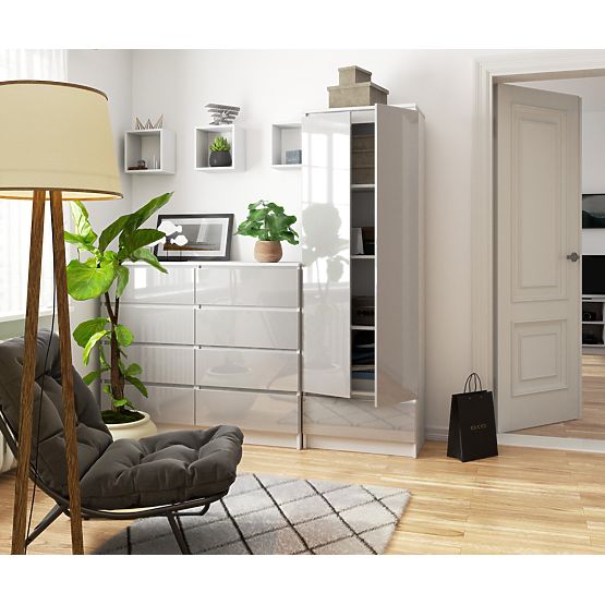 REGAL R 60 cm CLP 1 SCHUBLADE 4 REGALBÖDEN WEISS / METALLISCHER GLANZ