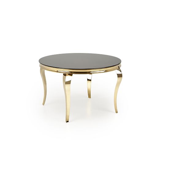 REGINALD_2 runder Tisch Platte - schwarzes Glas, Beine - golden