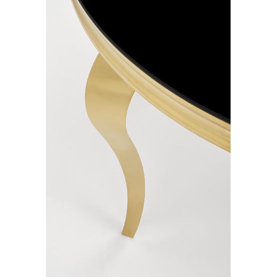 REGINALD_2 runder Tisch Platte - schwarzes Glas, Beine - golden