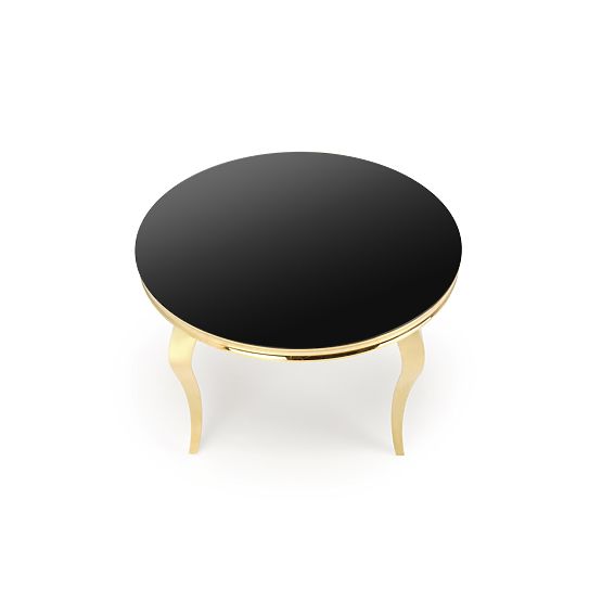 REGINALD_2 runder Tisch Platte - schwarzes Glas, Beine - golden