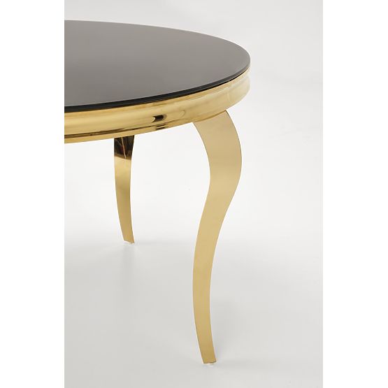 REGINALD_2 runder Tisch Platte - schwarzes Glas, Beine - golden