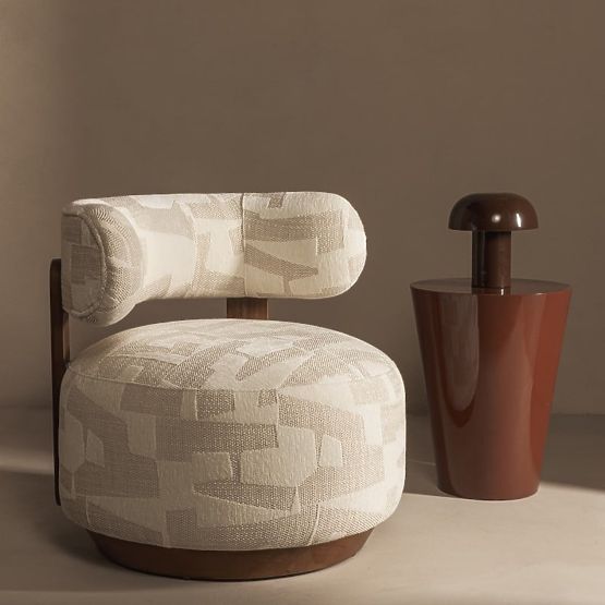 Relaxsessel Dolce, abgerundete Formen, beige/creme, Nussbaum
