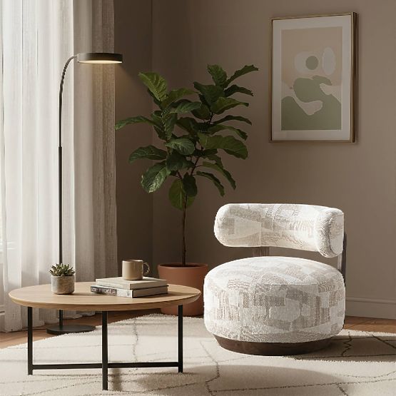Relaxsessel Dolce, abgerundete Formen, beige/creme, Nussbaum