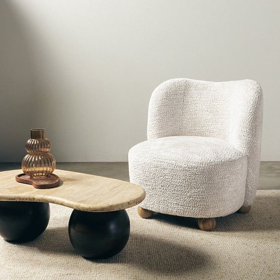Relaxsessel Monroe beige/natur, runde Formen, Kugelbeine