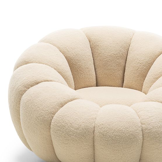 Relaxsessel Venezia beige mit drehbarem Sockel, Bouclé, runde Formen