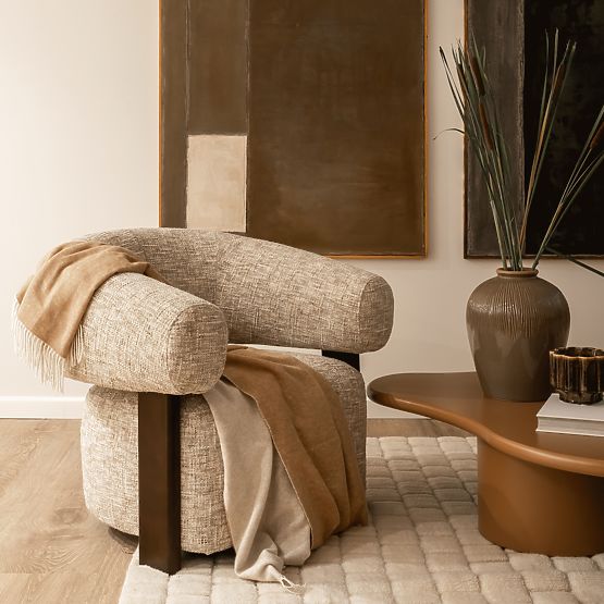 Relaxstuhl Maribel beige-grau/walnuss, runde Form