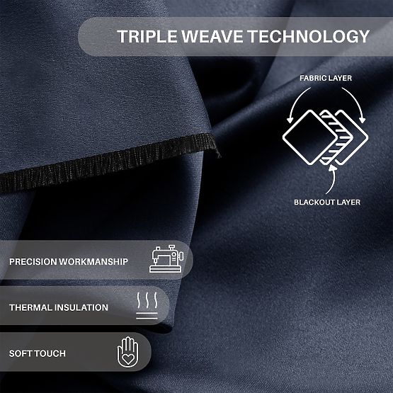 RESTILO BLACKOUT-Vorhang Indigo Raffhalter klassischer Stil silberne Ösen Material bla