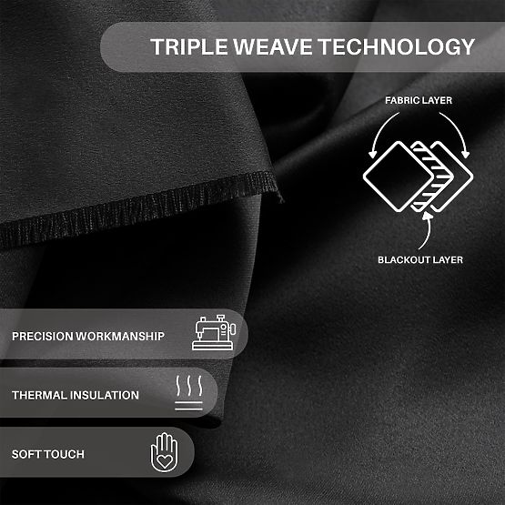 RESTILO BLACKOUT Vorhang schwarz, Halteband, klassischer Stil, silberne Ösen, Material b