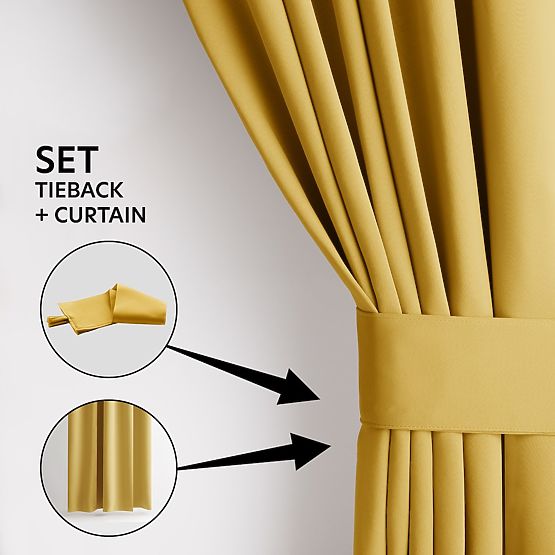 RESTILO Vorhang BLACKOUT Farbe Senf, klassischer Stil, silberne Ösen, Material