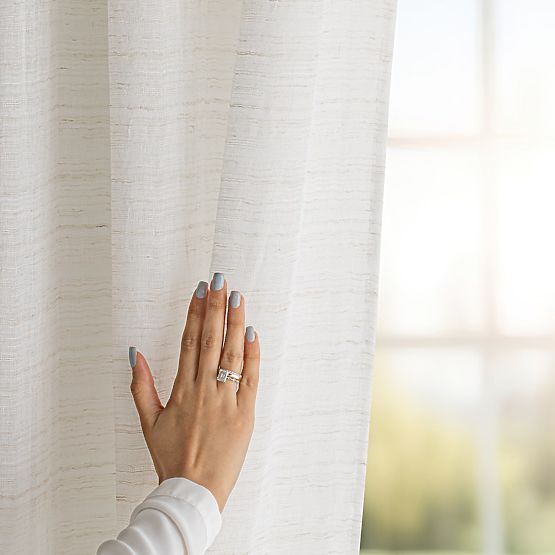 RESTILO Vorhang DRIMAR Farbe Beige moderner Stil silberne Ösen Material Leinen, Mikrofaser 140x250