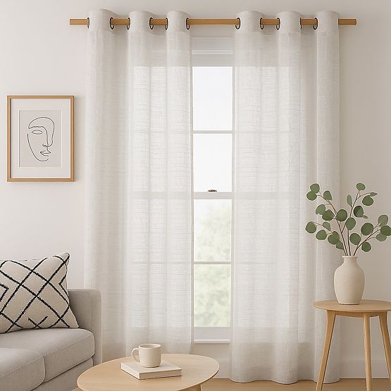 RESTILO Vorhang DRIMAR Farbe Beige moderner Stil silberne Ösen Material Leinen, Mikrofaser 140x270
