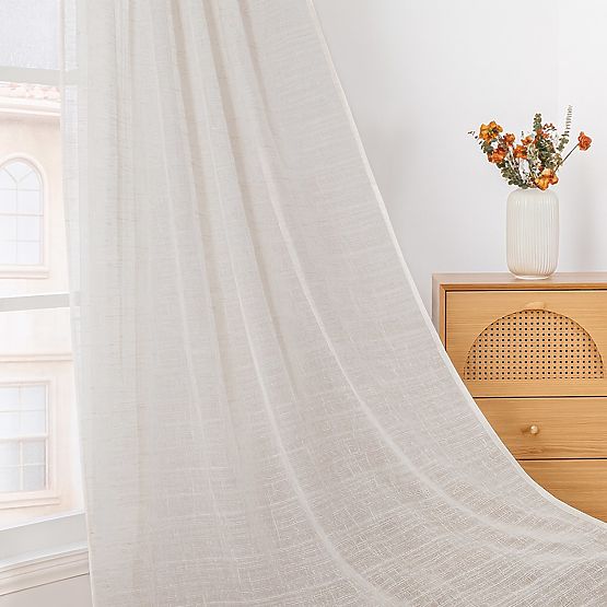 RESTILO Vorhang DRIMAR Farbe Beige moderner Stil silberne Ösen Material Leinen, Mikrofaser 140x270