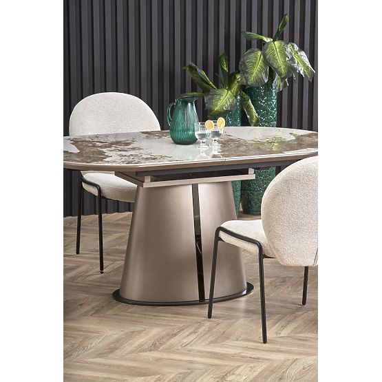 ROBINSON ausziehbarer Tisch, beige Marmor / Cappuccino / Schwarz