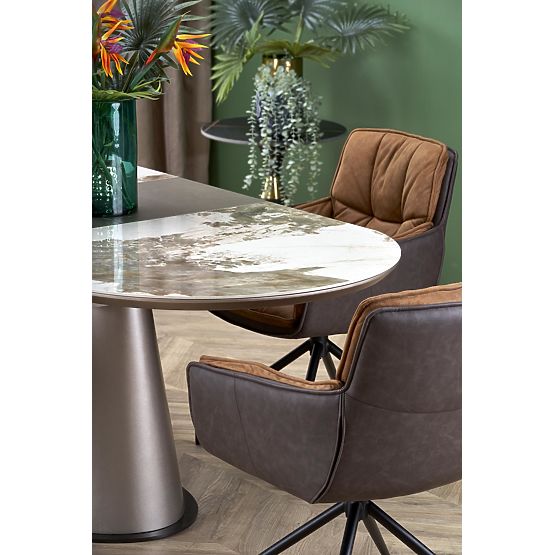ROBINSON ausziehbarer Tisch, beige Marmor / Cappuccino / Schwarz