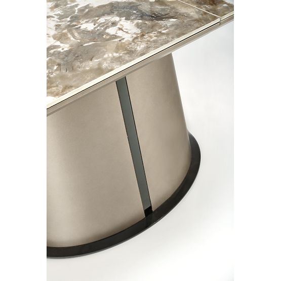 ROBINSON ausziehbarer Tisch, beige Marmor / Cappuccino / Schwarz