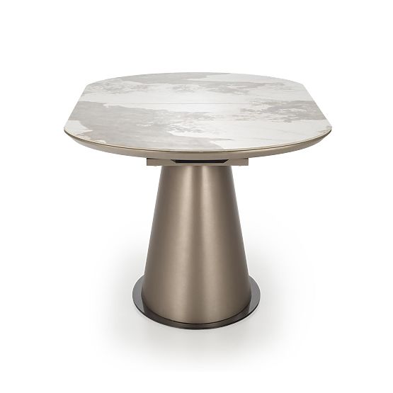 ROBINSON ausziehbarer Tisch, beige Marmor / Cappuccino / Schwarz