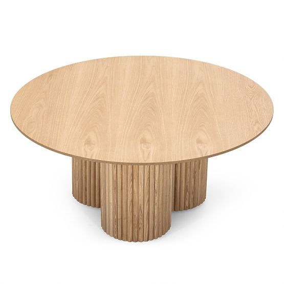 Runder Couchtisch Vesby 100 cm, Natur Eiche, Esche, Lamellen