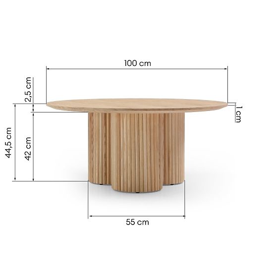 Runder Couchtisch Vesby 100 cm, Natur Eiche, Esche, Lamellen