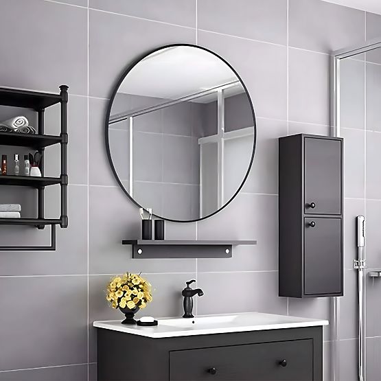 Rundes Wandspiegel 80 cm hängend moderner schwarzer Aluminiumrahmen ModernHome