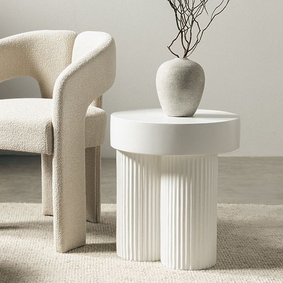 Salerno Couchtisch 45 cm, rund, weiß, mit Rillen