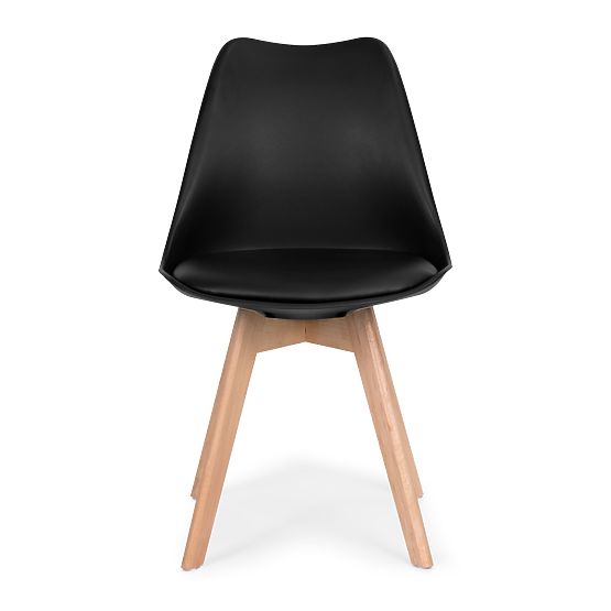 Satz von 4 Stühlen für Wohnzimmer und Esszimmer mit Kissen aus Kunstleder Schwarz ModernHome