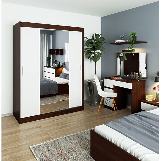 SCHIEBETÜR-KLEIDERSCHRANK 150cm CLP WENGE / WEISS