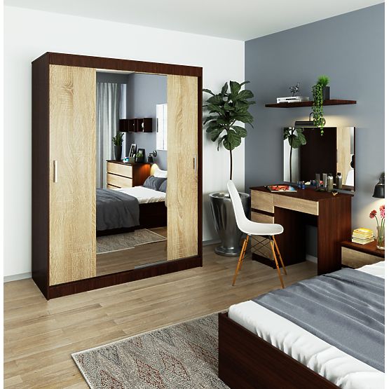 SCHIEBETÜRSCHRANK 150cm CLP WENGE / SONOMA