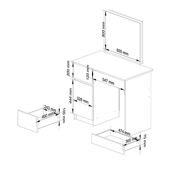 Schminktisch mit Spiegel CLP P-2/SL LINKS PK EICHE SONOMA