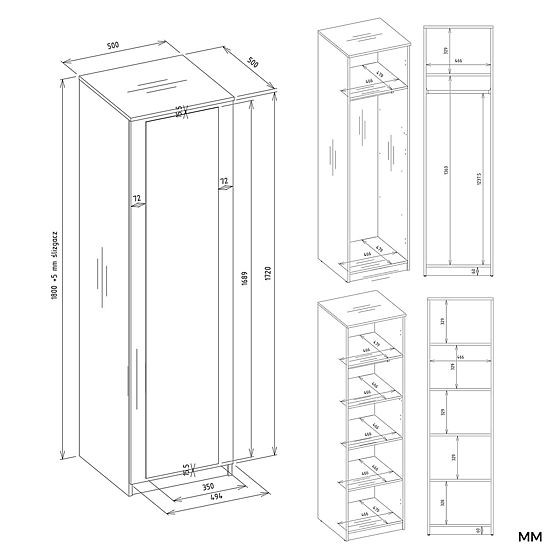 Schrank Malwa SD-50 mit Spiegel WEISS