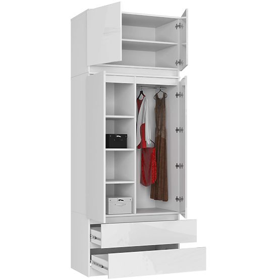 SCHRANK MIT AUFSATZ S90 2D 2SZ CLP PK WEIßER GLANZ