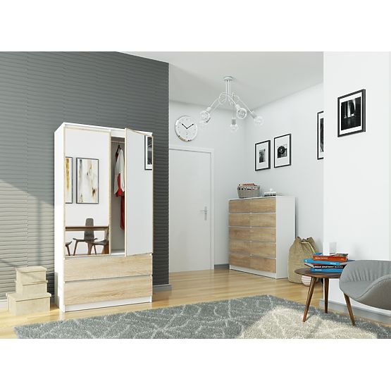 SCHRANK S90 2D 2SZ 2 SPIEGEL CLP PK WEISS / SONOMA