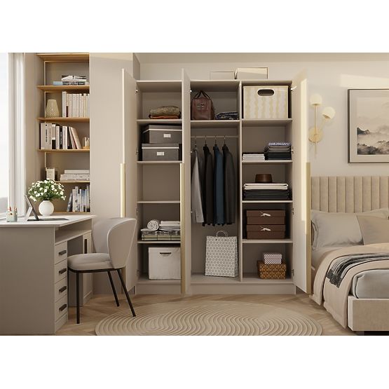 SCHRANK SENSO 3D 150 CM 3 TÜREN GOLDENE GRIFFE FÜR WOHNZIMMER SCHLAFZIMMER KASCHMIR BEIGE