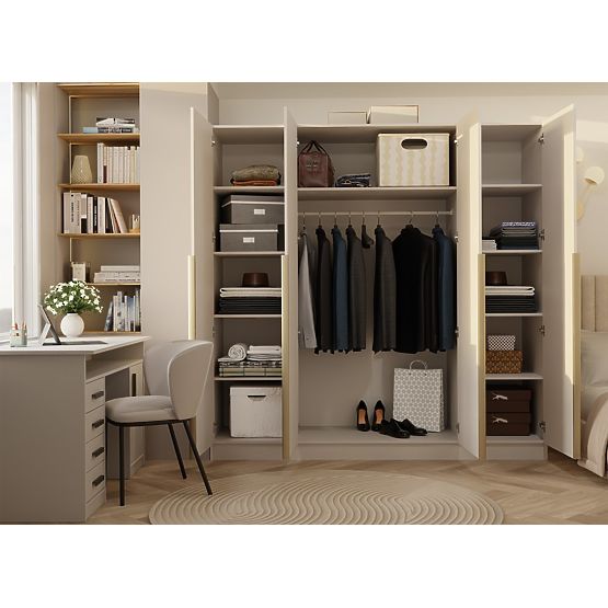 SCHRANK SENSO 4D 200 CM 4 TÜREN GOLDENE GRIFFE FÜR WOHNZIMMER SCHLAFZIMMER KASCHMIR BEIGE