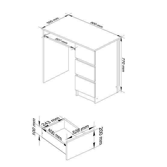 SCHREIBTISCH A-6 CLP EICHE ARTISAN / WEISS RECHTS