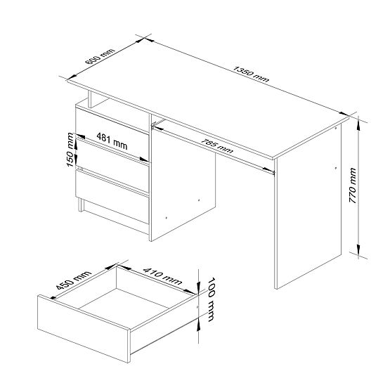 SCHREIBTISCH CLP 135cm PK WEISS / GRAU